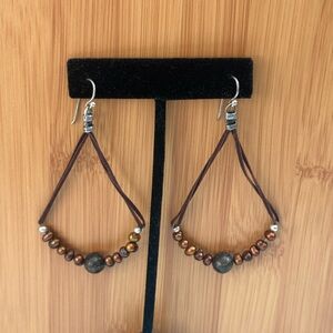 BOHO Brown drop beaded Earrings/rare find!